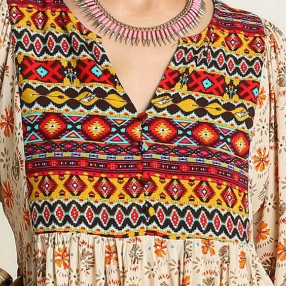 Umgee Free Spirit Dress Boho Babydoll Tribal Aztec - Picture 3 of 11